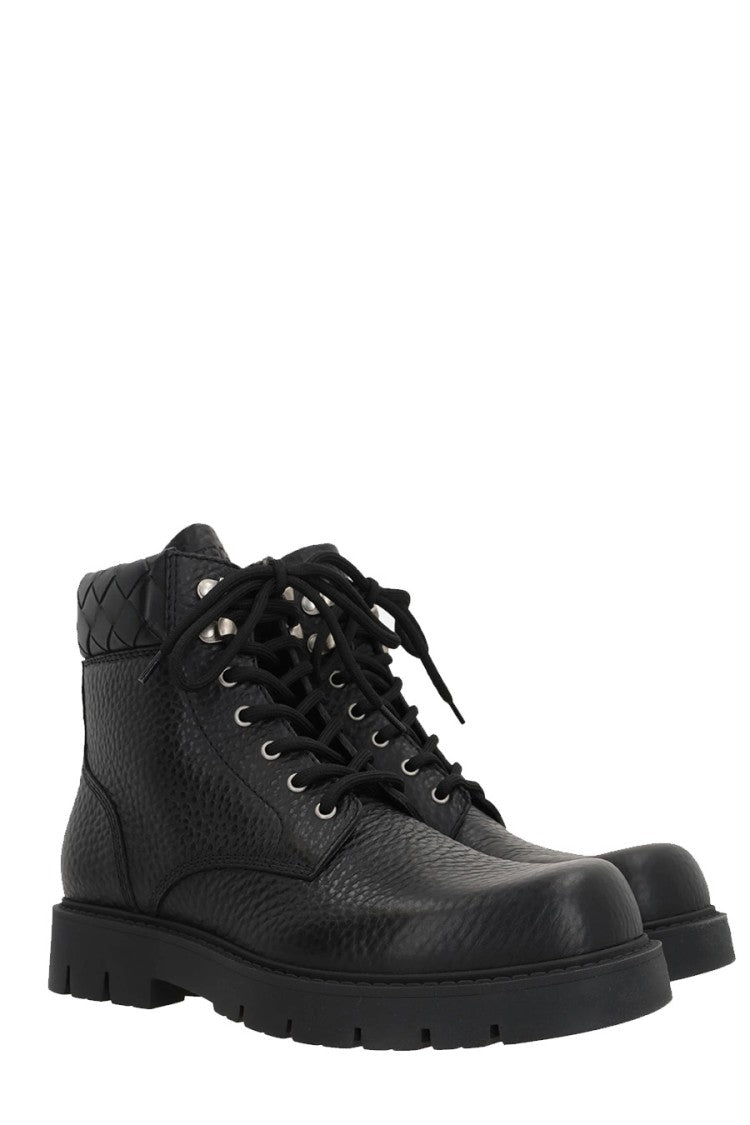 Bottega Veneta Black Quilted Collar Lug Sole Leather Boots