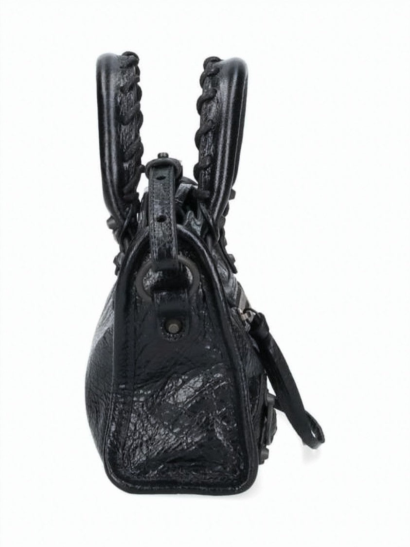 Balenciaga Textured Lambskin Leather Shoulder Bag With Distressed Finish