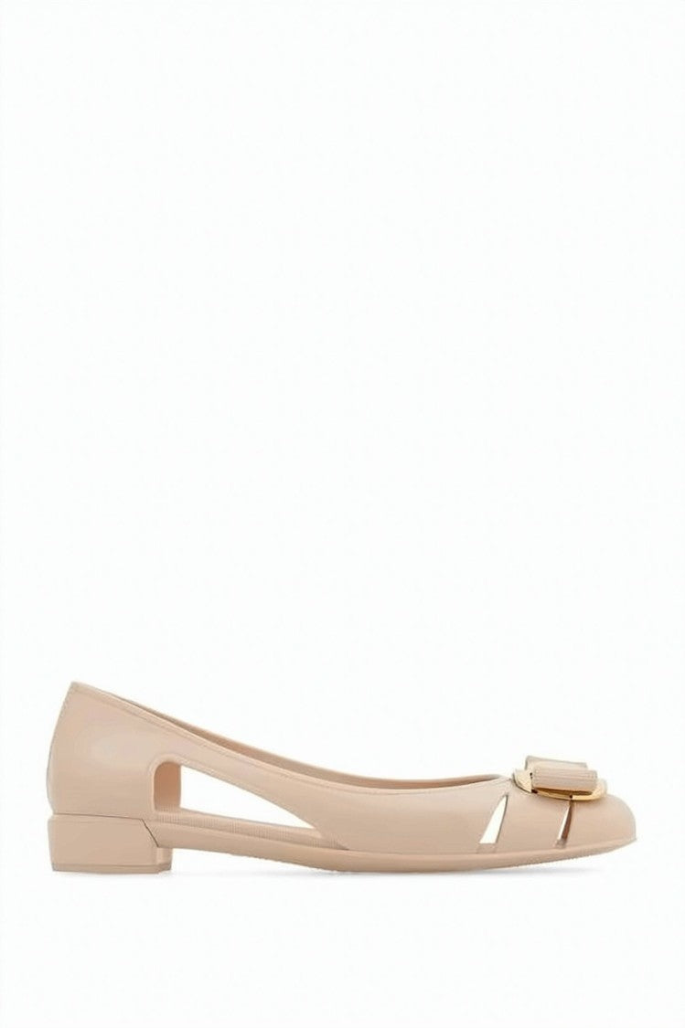 Salvatore Ferragamo Rubber Flat Shoes With Cut-Out Details And Bow Accent