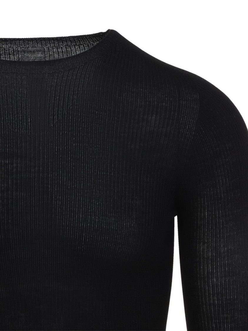 Rick Owens Ribbed Long-Sleeved Black Top With Contemporary Hem