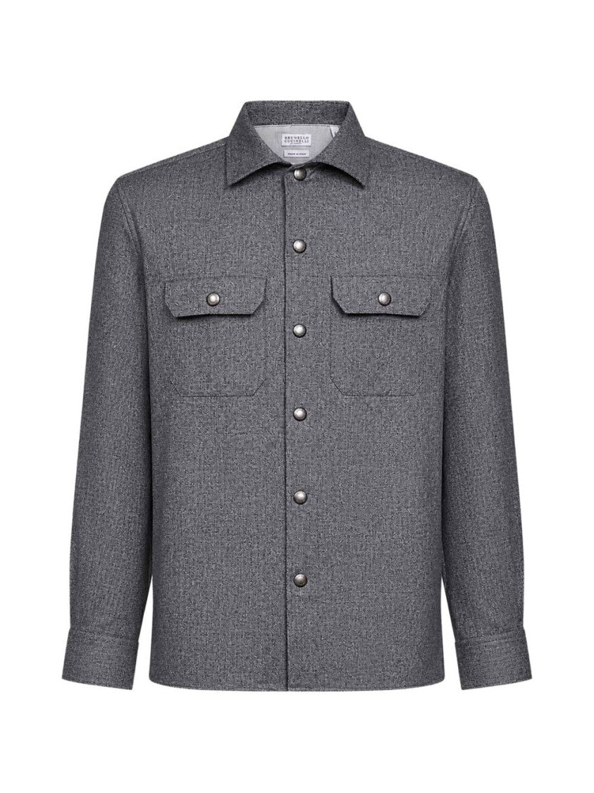 Brunello Cucinelli Grey Textured Virgin Wool Shirt