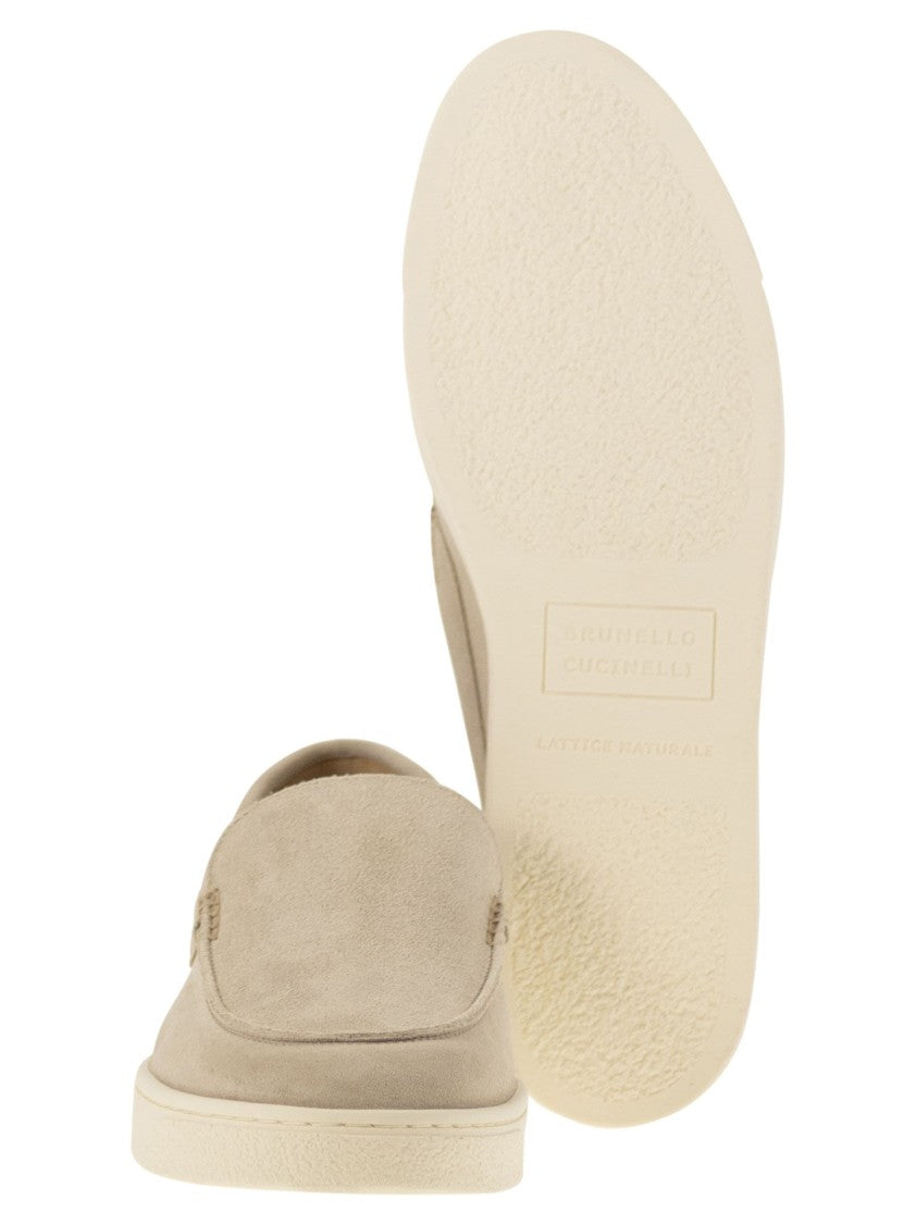 Brunello Cucinelli Chevron-Effect Suede Moccasins
