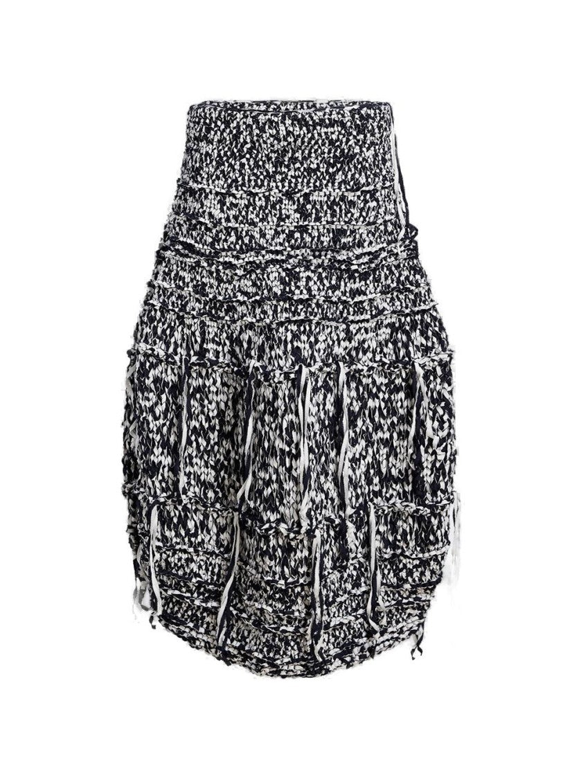 Khaite Hand-Knitted Barrel-Shaped Midi Skirt With Streamer Fringe