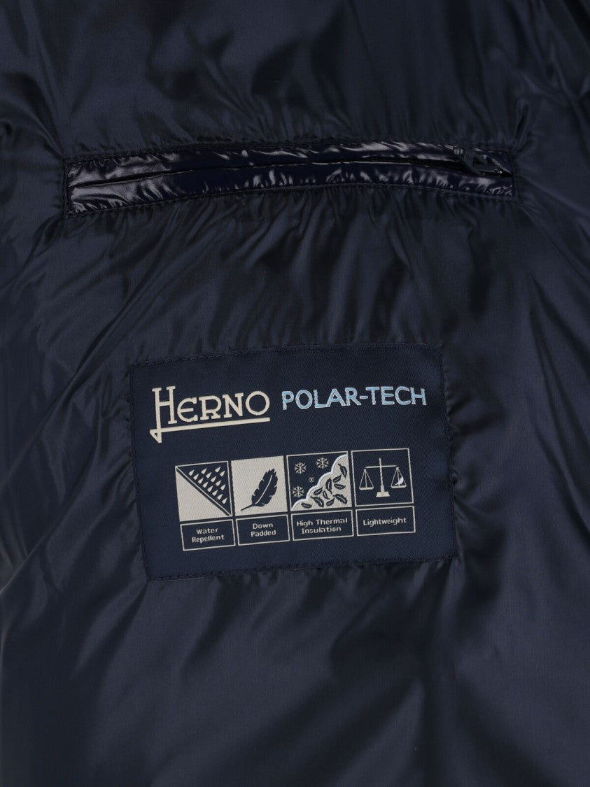 Herno Blue Glossy Polartech Hooded Down Jacket