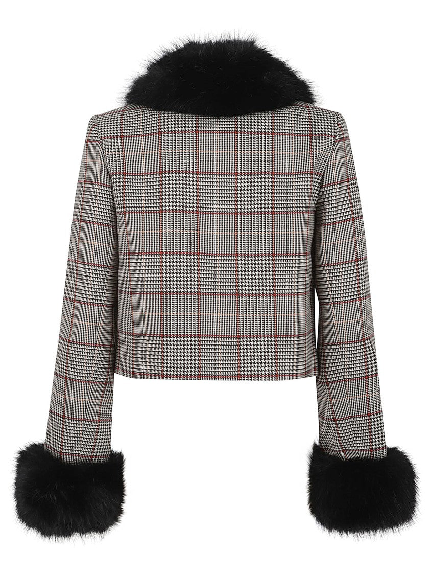 Self-Portrait Cropped Tailored Jacket With Wool Twill Check