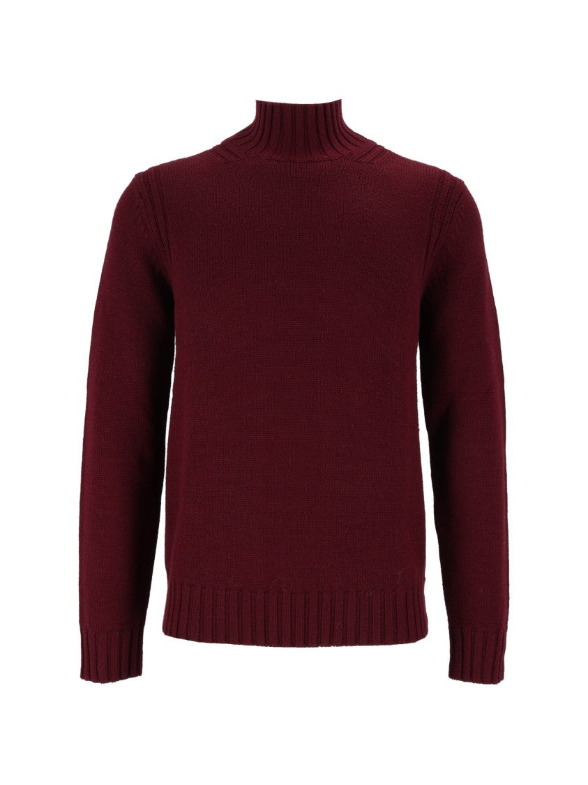 Ballantyne Burgundy Ribbed Wool Turtleneck Sweater