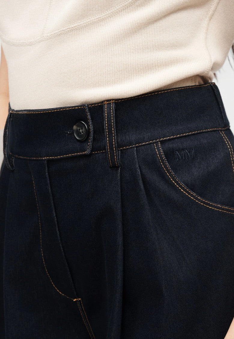 Max Mara Navy Blue Cotton Blend Trousers