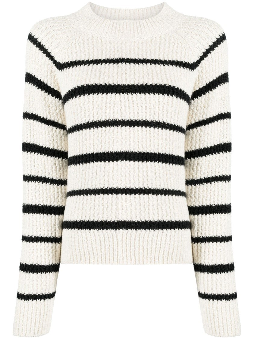 Vince Textured Ribbed Stripe Sweater With Crew Neckline
