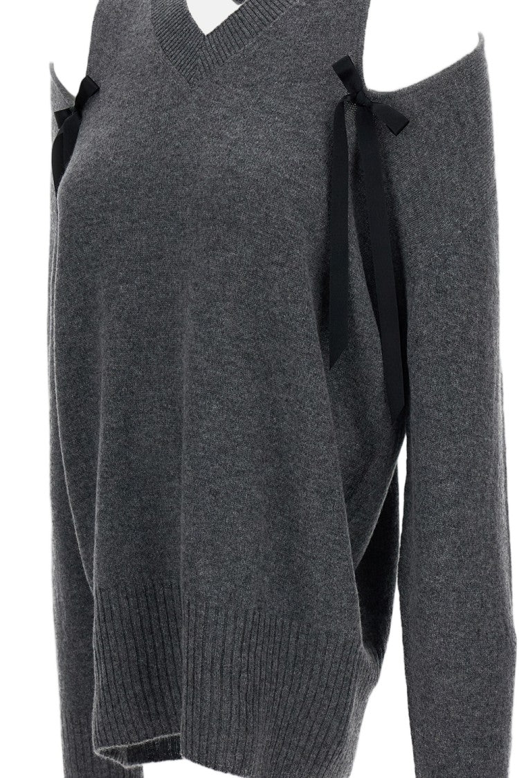 Simone Rocha Cashmere Knit Jumper With Bow-Embellished Cut-Out Shoulders