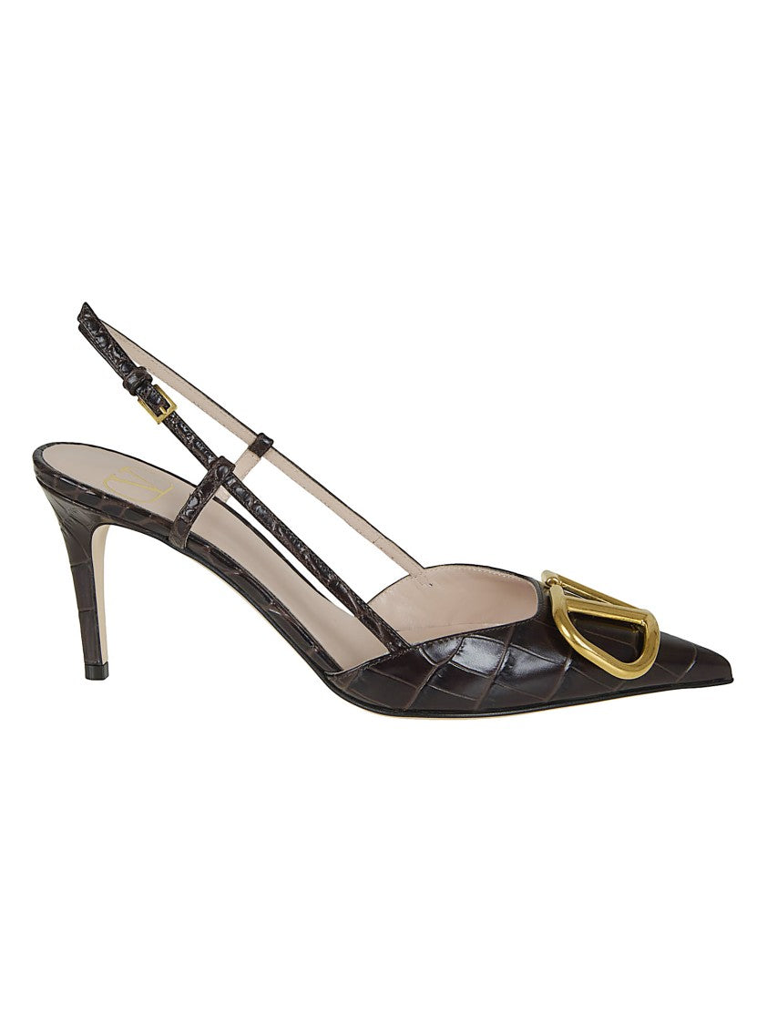 Valentino Garavani Slingback Pumps In Crocodile-Effect Calfskin With Vlogo Signature
