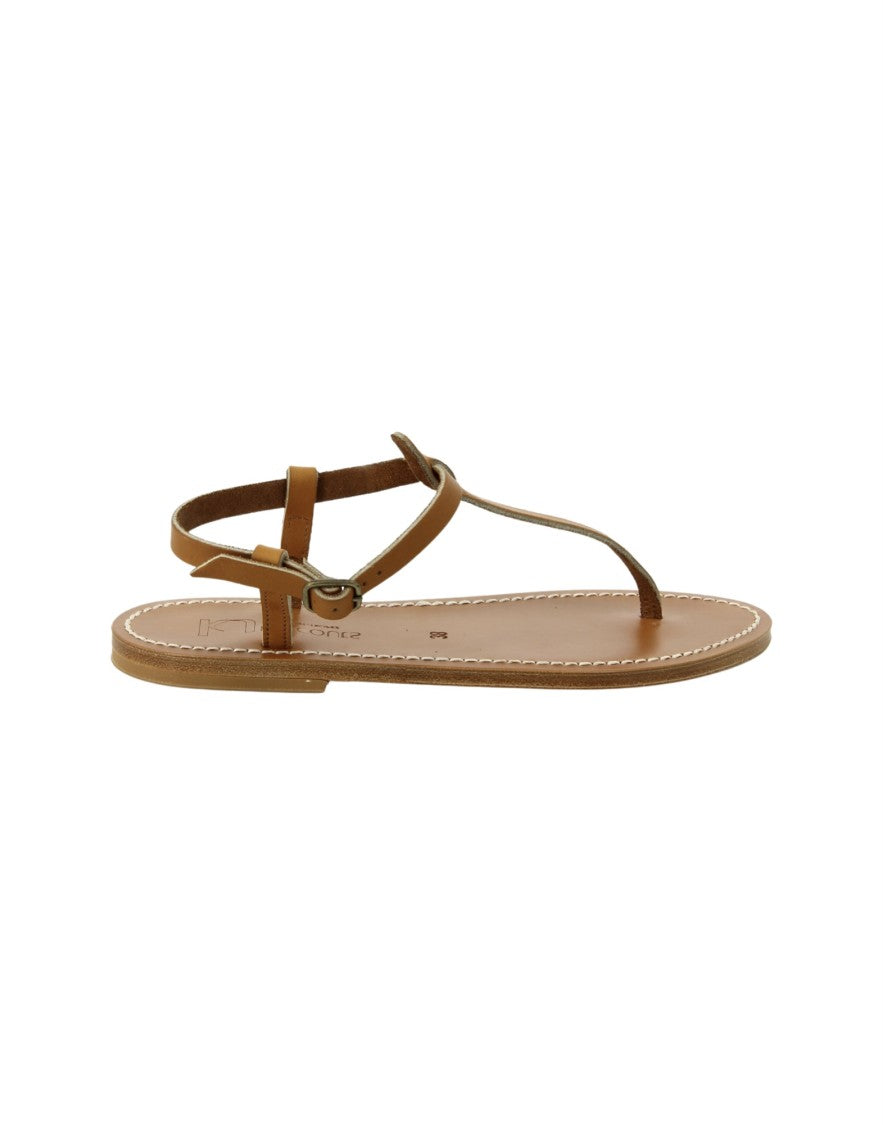 K Jacques St Tropez Brown Leather Thong Sandal With Ankle Strap