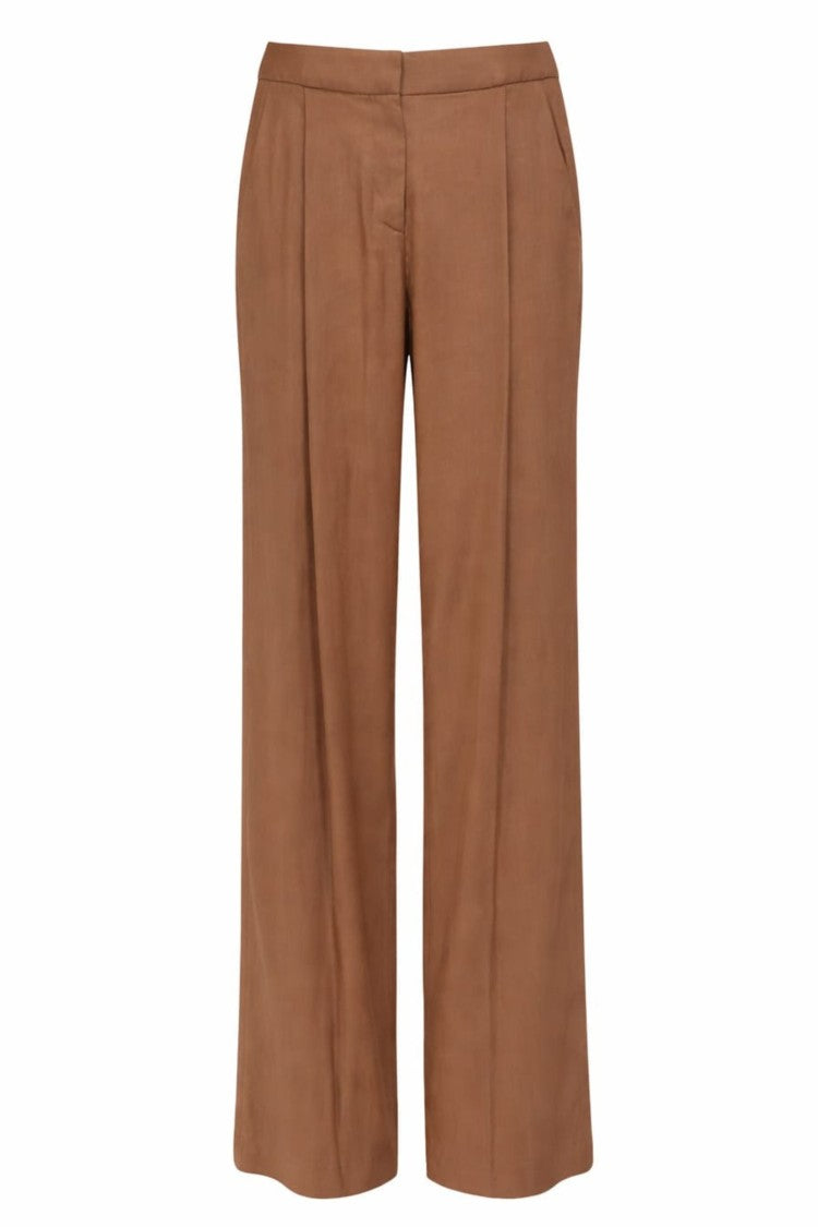 Elisabetta Franchi Leather Front-Darts Wide-Leg Linen-Blend Pants