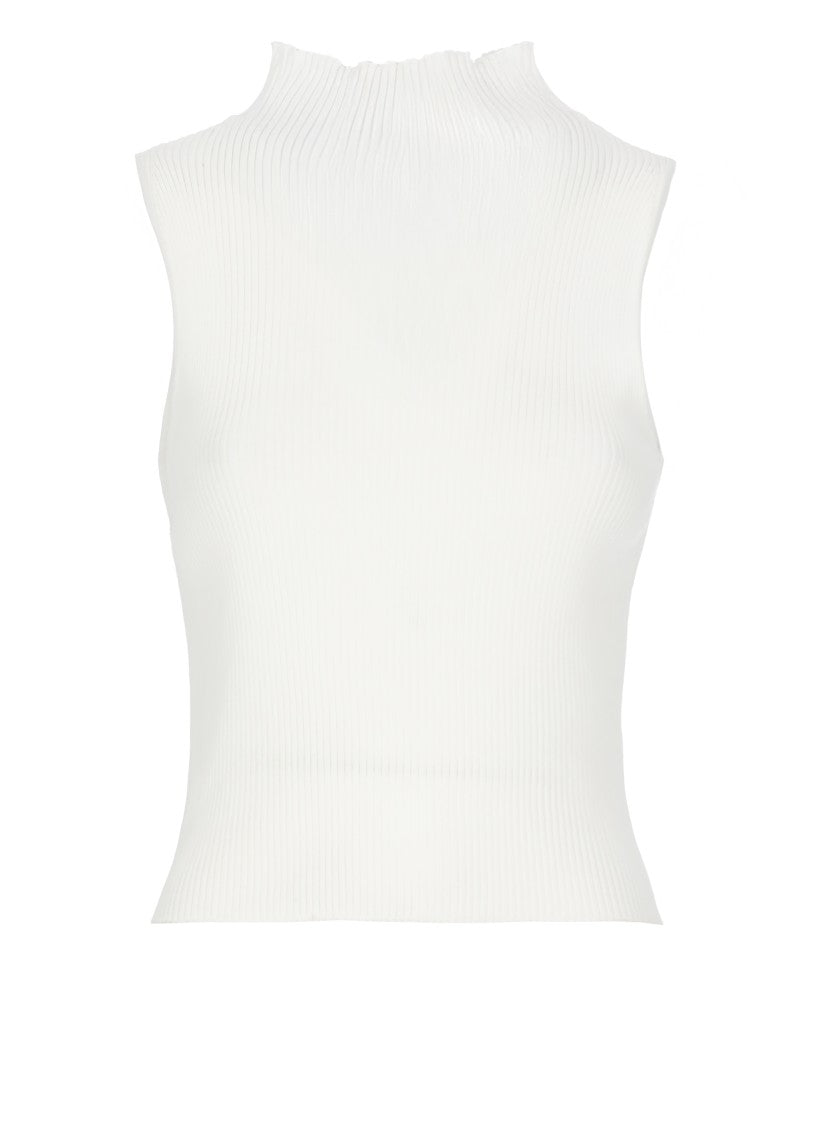 Antonelli High Neck Sleeveless Ribbed Cotton Top