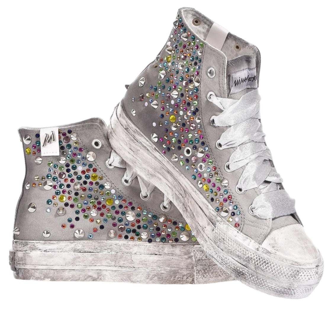 Mimanera Grey Handcrafted Swarovski Converse Platform Sneakers