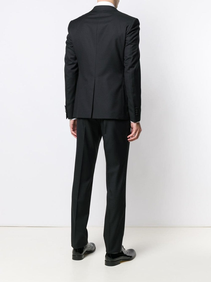 Tagliatore Three-Piece Black Suit With Pointed Satin Lapel