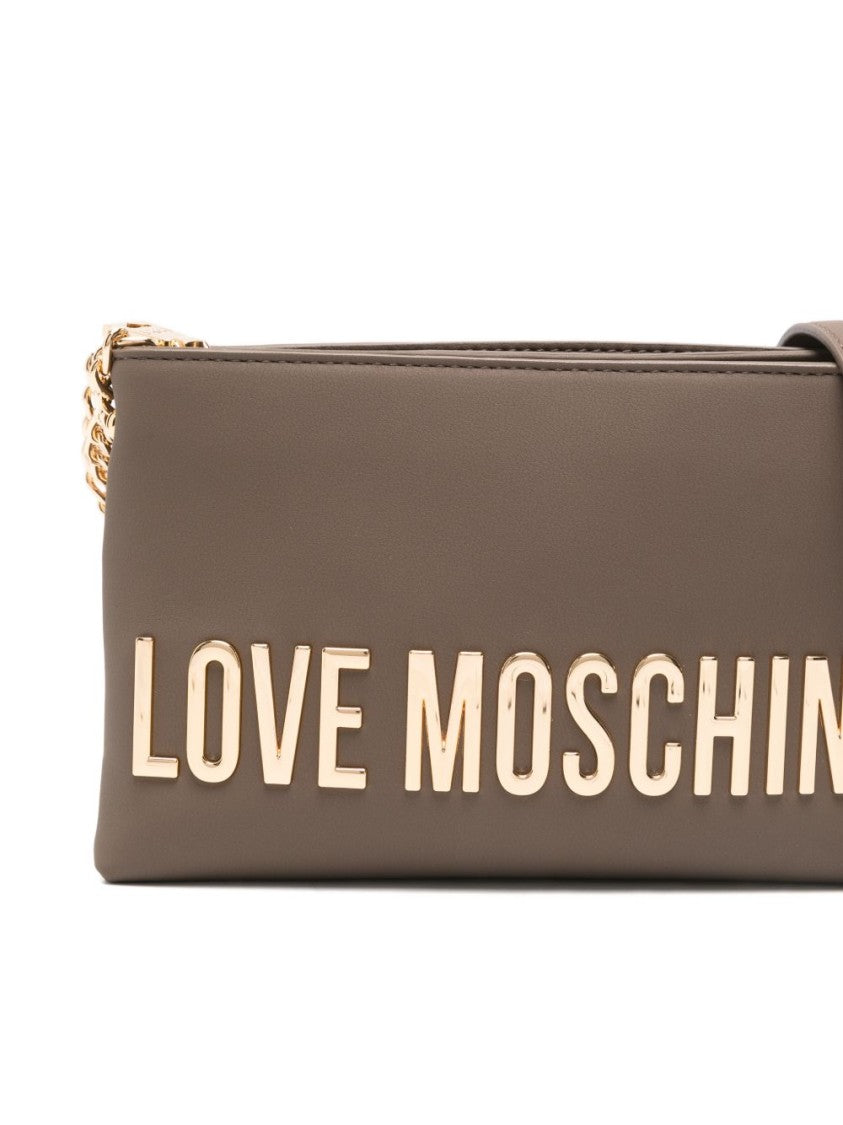 Love Moschino Rectangular Shoulder Bag With Metallic Lettering And Chain Detail