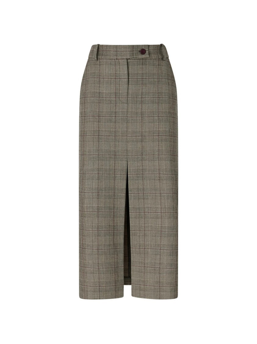 Pinko Front Slit Plaid Midi Skirt With Tailored Fit