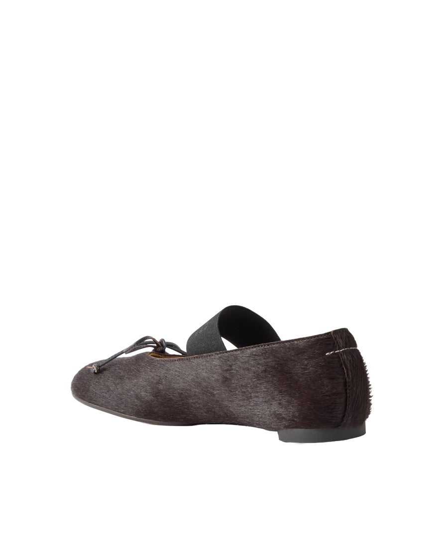 Mm6 By Maison Margiela Pony Hair Bow Elastic Strap Ballerina Flats