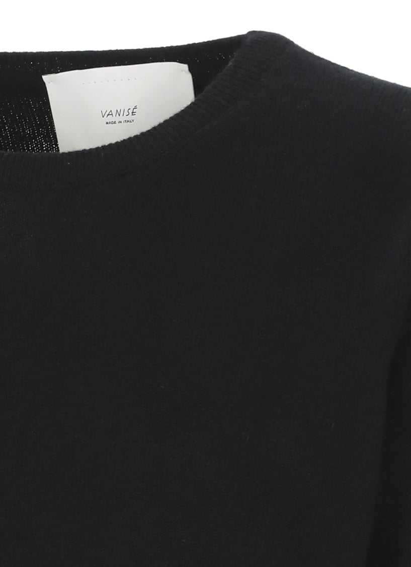 Vanisé Black Cashmere Sweater With Ribbed Trims