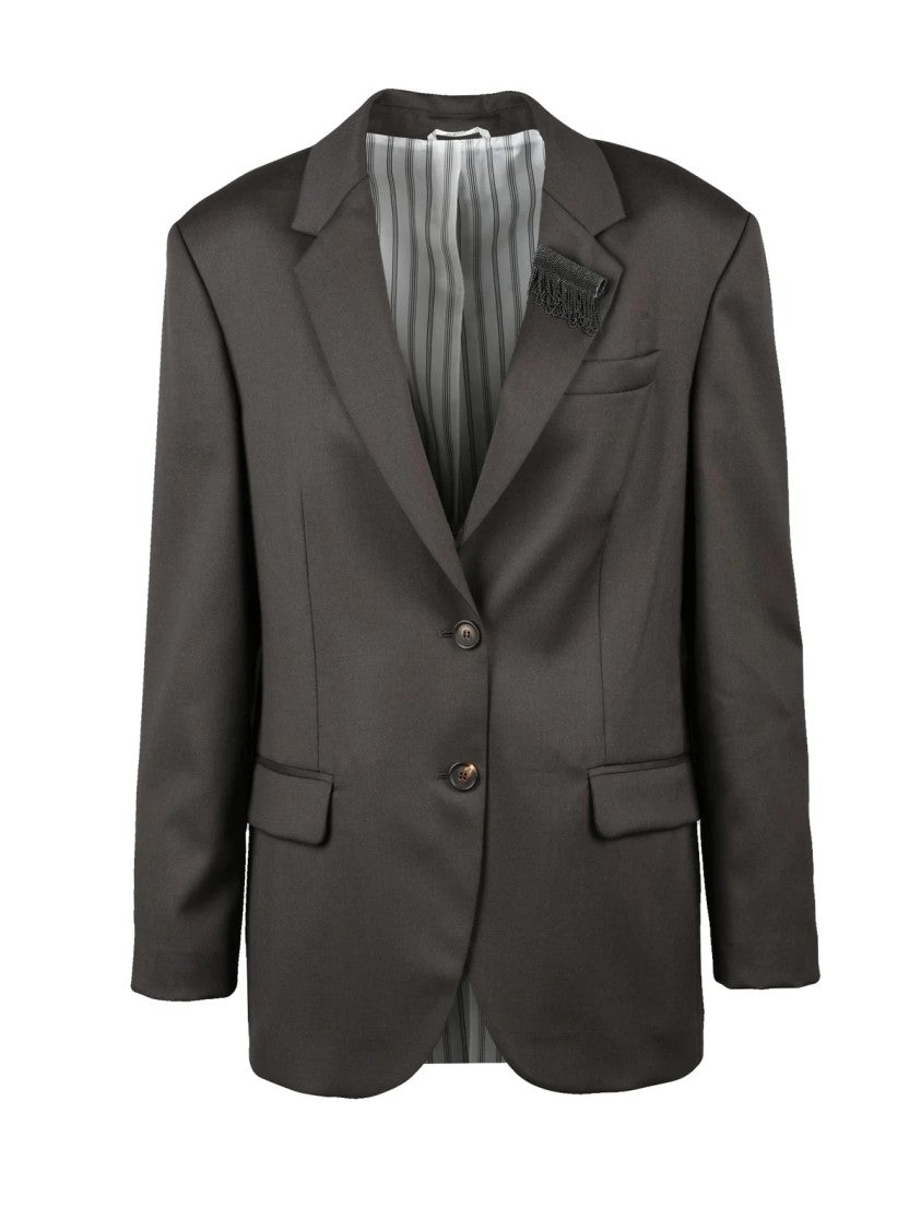 Brunello Cucinelli Brown Wool-Blend Rounded Jacket