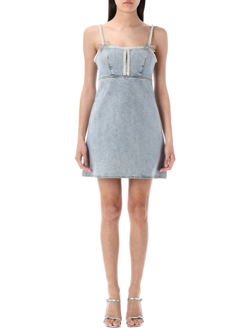 Self-Portrait Denim Pearl Mini Dress