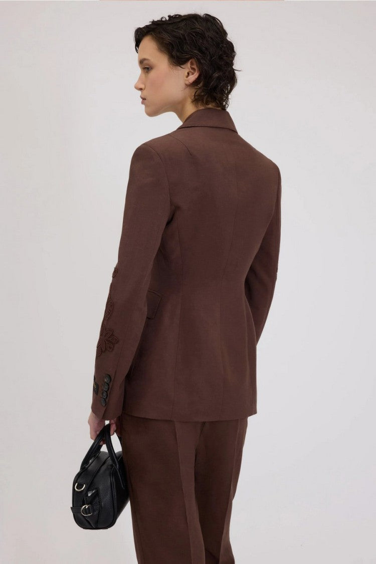 Ermanno Brown Wool-Blend Notch-Lapel Blazer