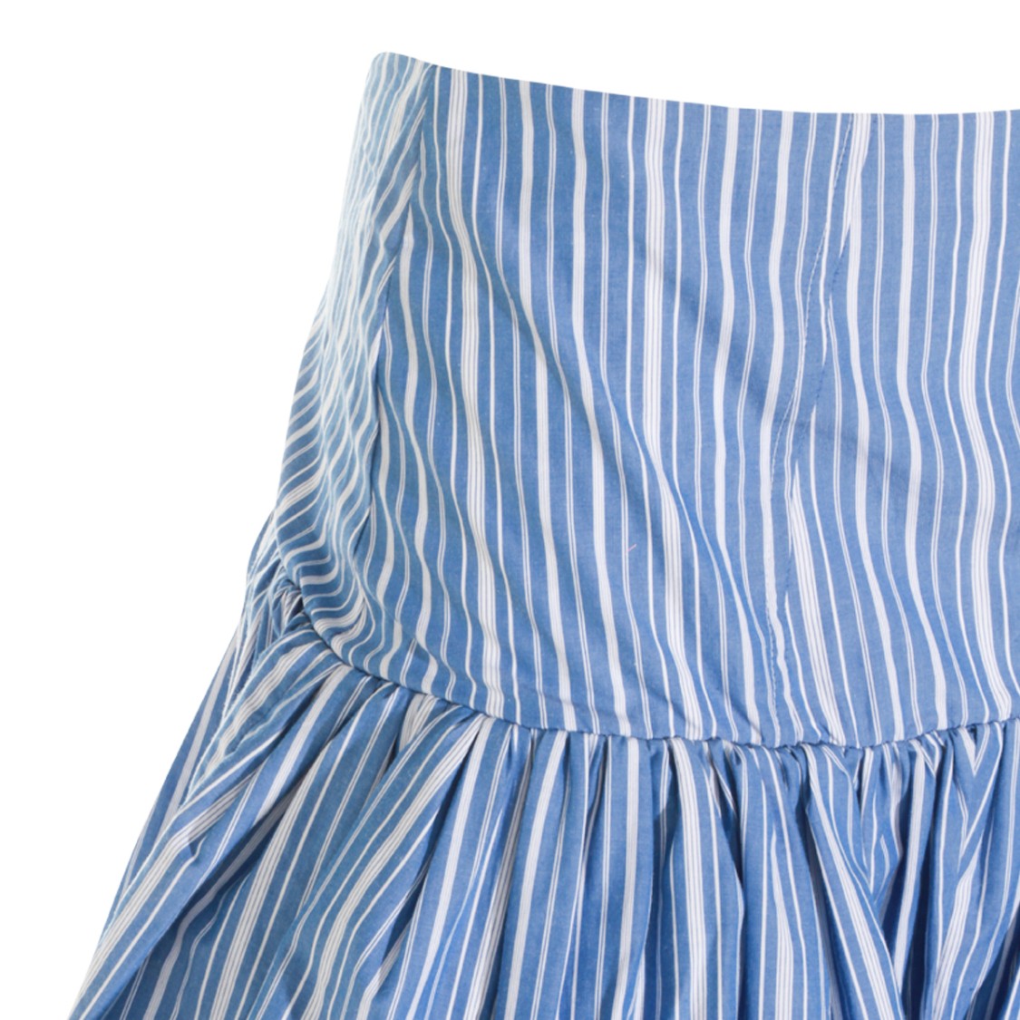Ganni Light Blue Cotton Mini Skirt With Striped Motif And Flared Hem