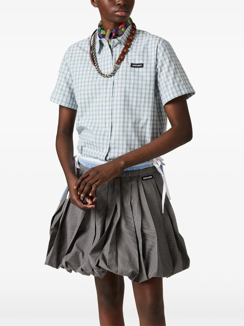 Miu Miu Blue Checkered Cotton Cropped Shirt