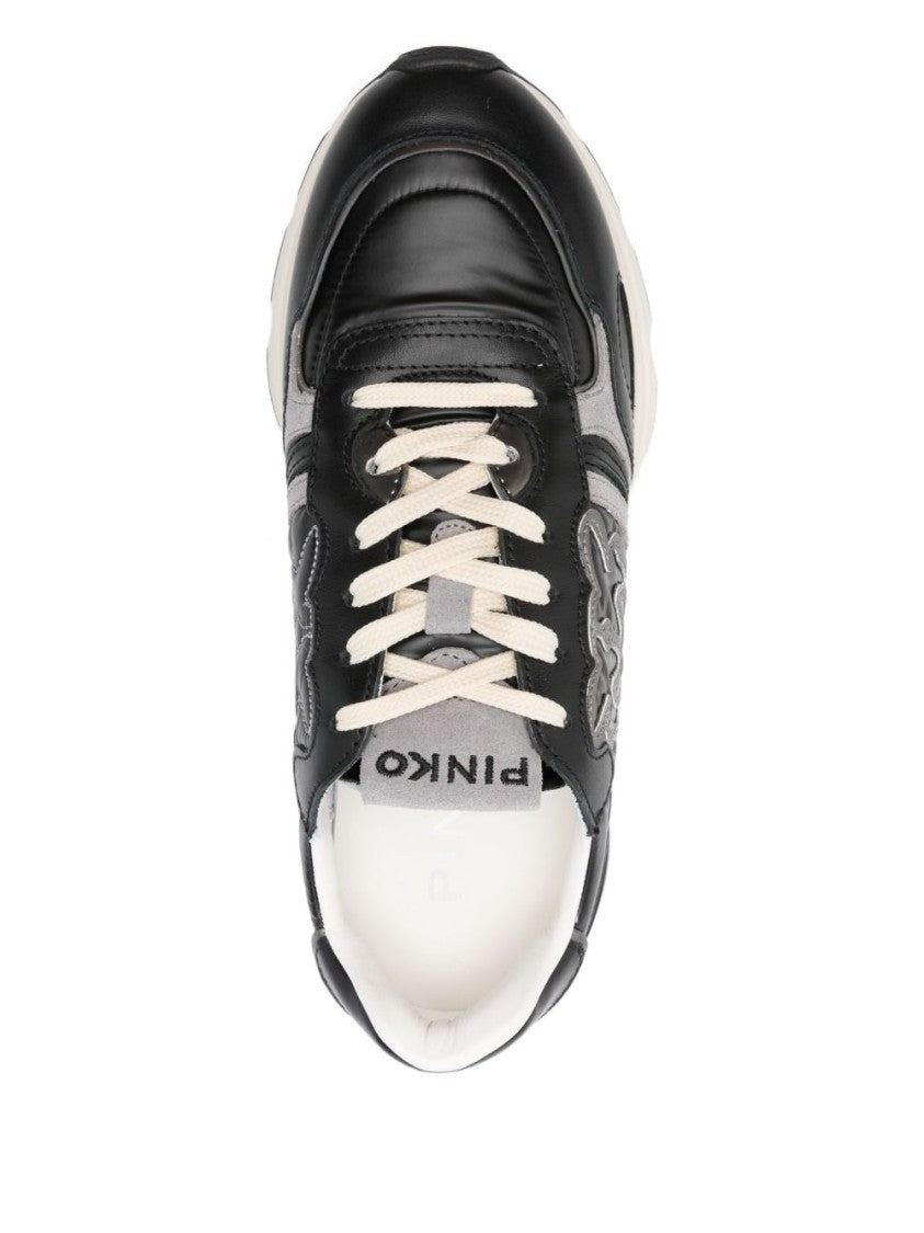Pinko Low-Profile Black Leather Sneakers With Textured Panels