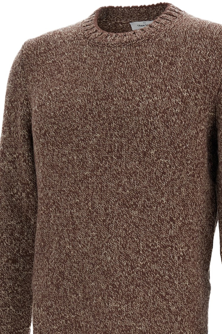 Gran Sasso Brown Herringbone Wool Crewneck Sweater