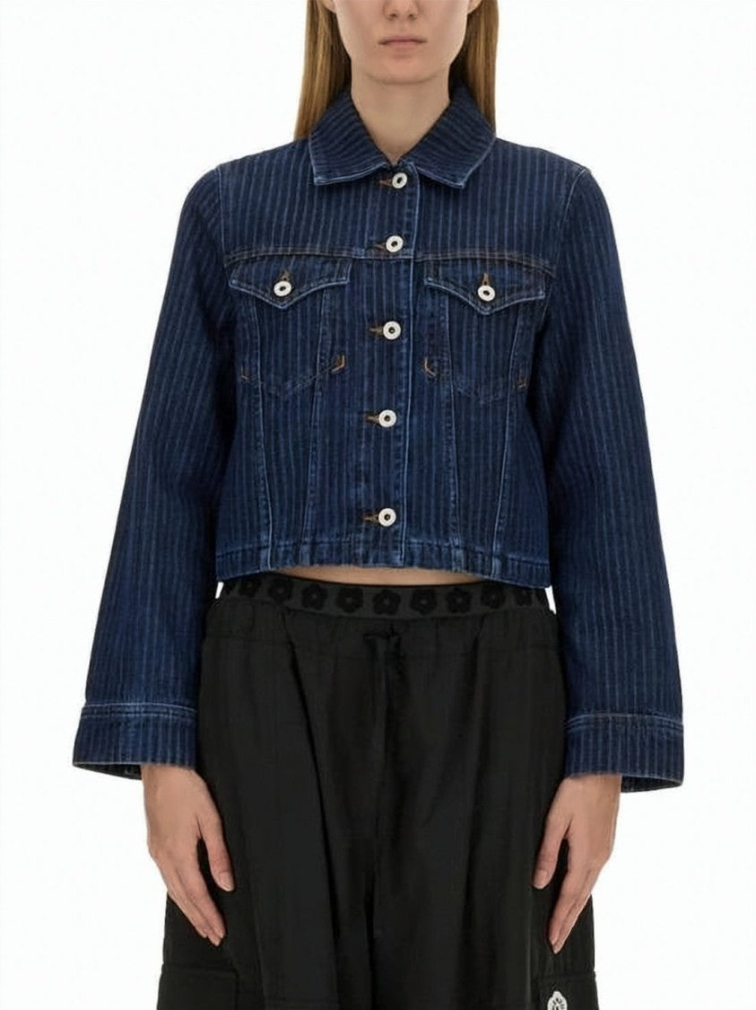 Kenzo Cropped Indigo Blue Denim Jacket With Classic Collar
