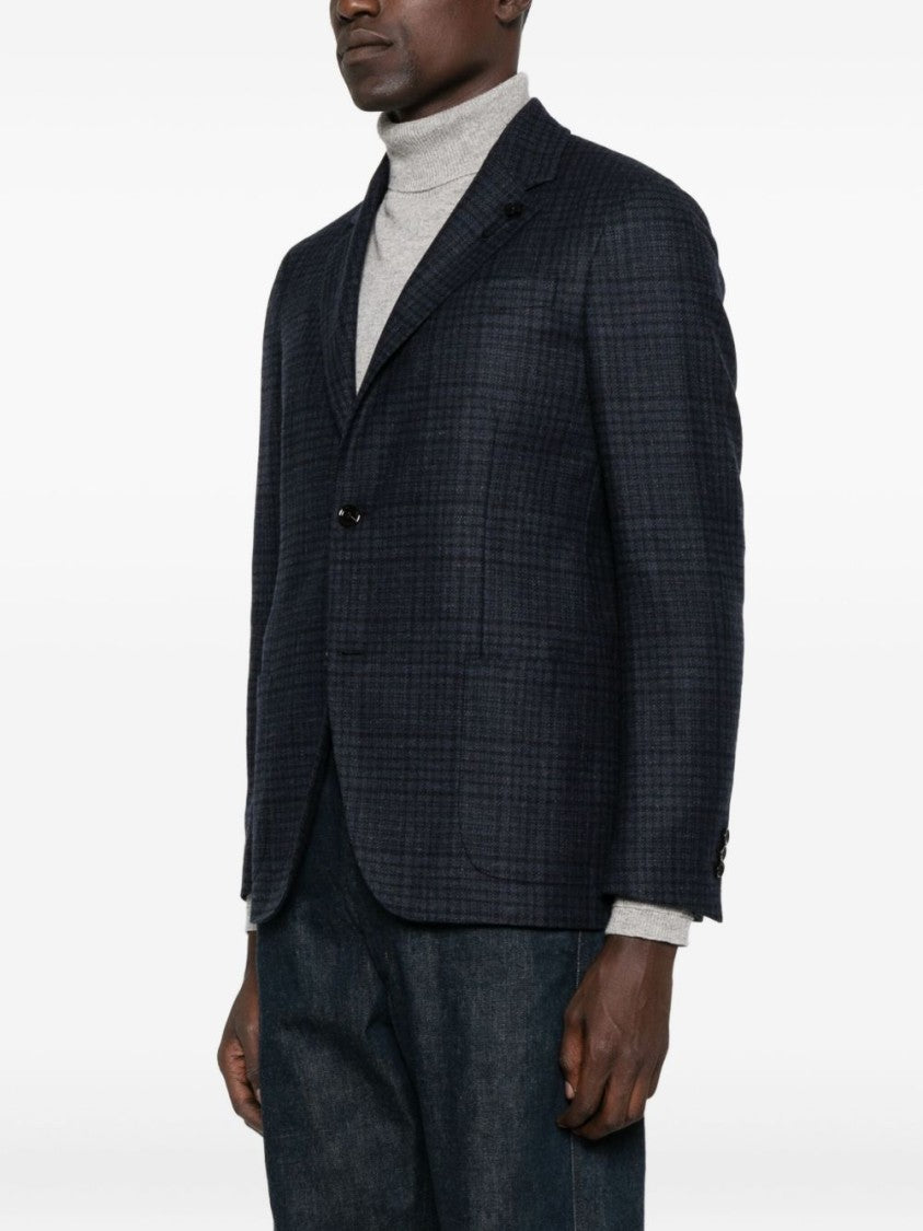 Lardini Tailored Blazer With Dark Checkered Pattern And Notch Lapel