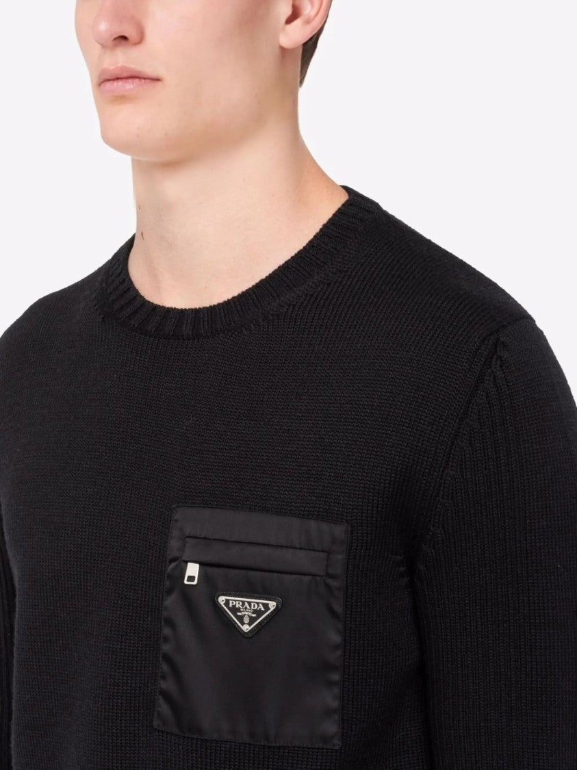Prada Wool Ribbed Patch Pocket Sweater
