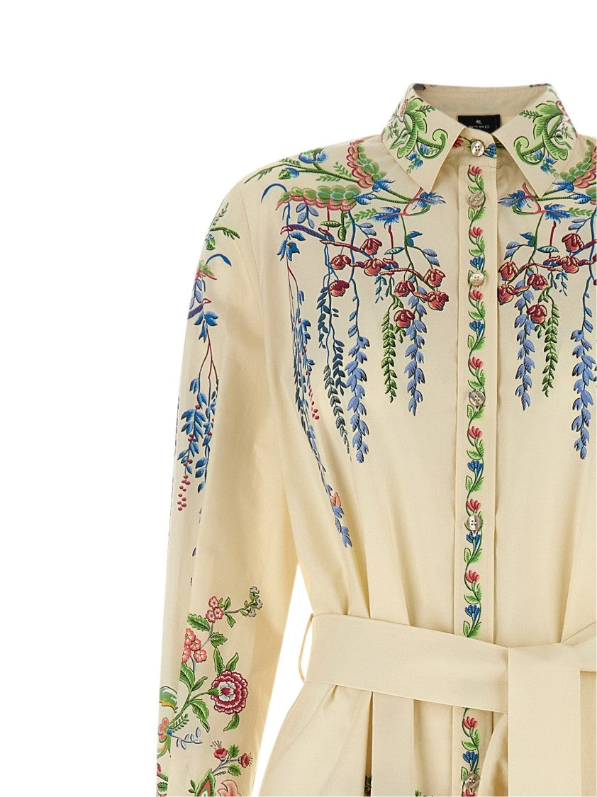 Etro Floral Print Long Chemisier Dress With Removable Belt