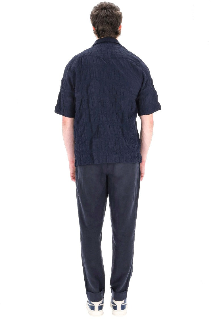 Officine Generale Textured Cotton Short Sleeve Shirt