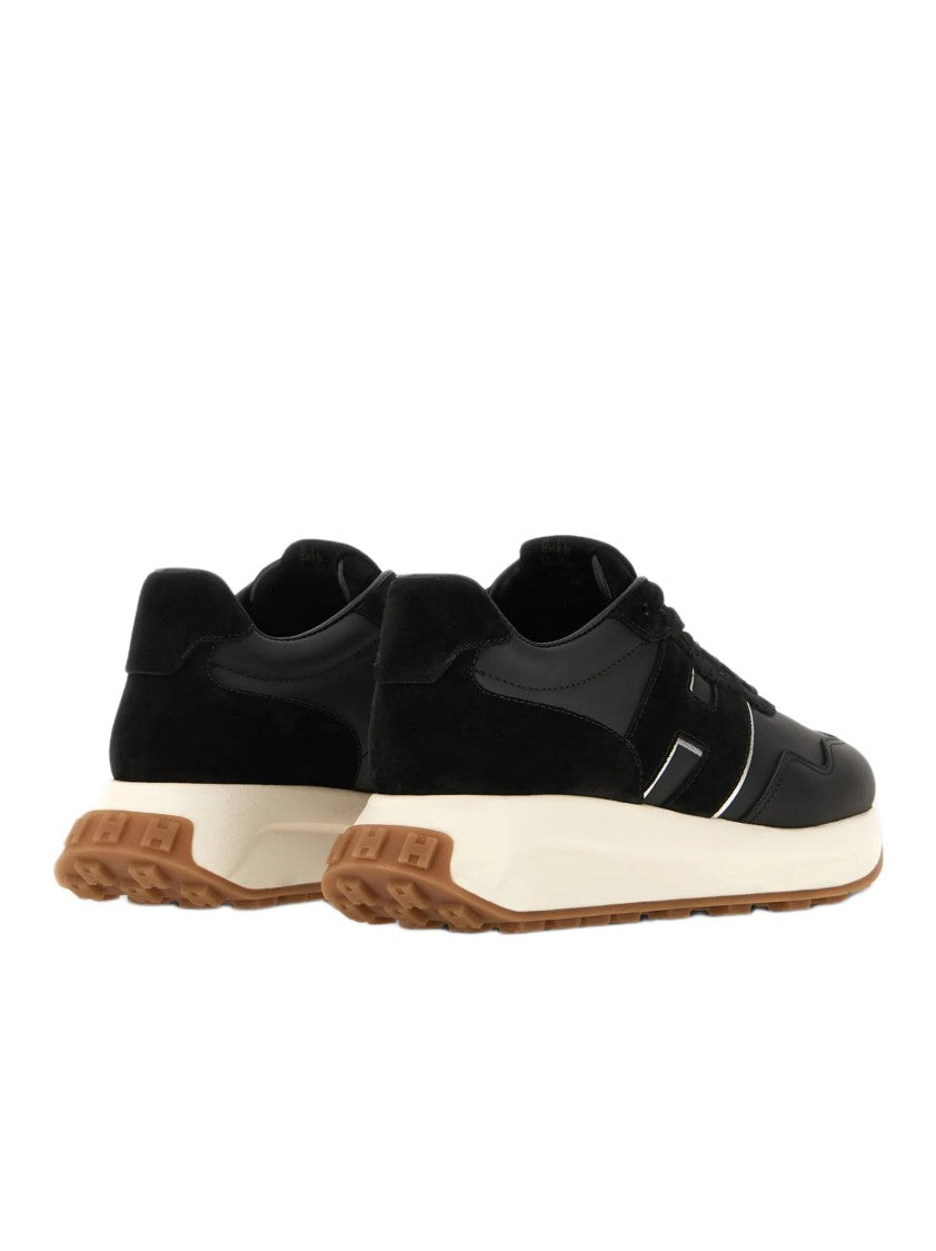 Hogan Streamlined Black Sneakers With Suede Texture