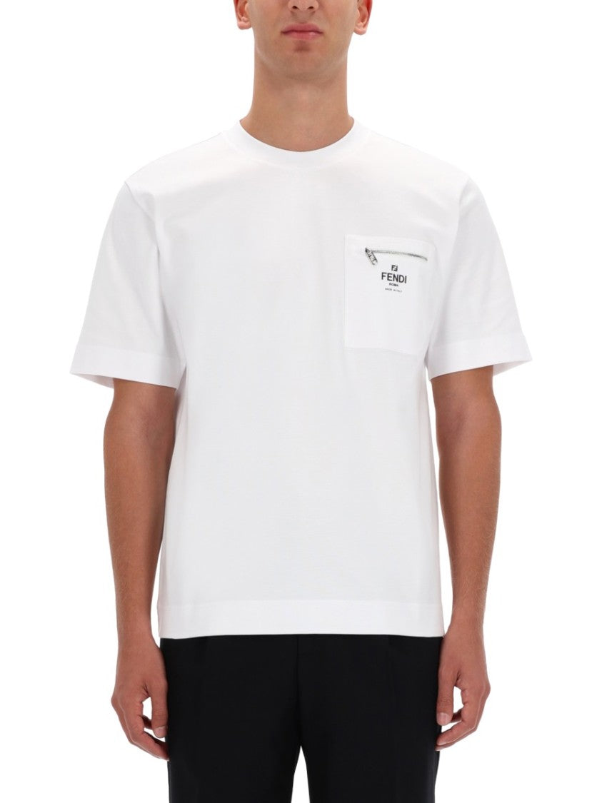 Fendi White T-Shirt With Zippered Chest Pocket