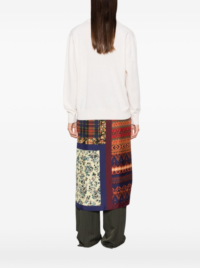 Dries Van Noten Ecru Ruffled V-Neck Knit Sweater