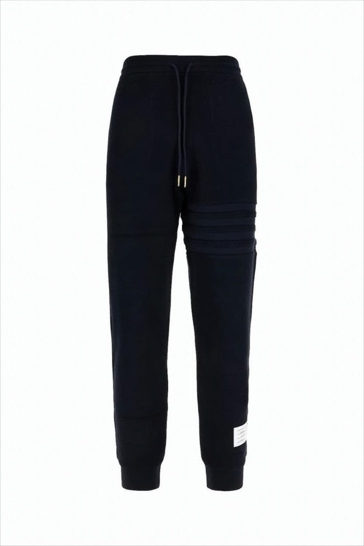 Thom Browne Cropped Black Jogger Pants With Ribbed Details And Drawstring Waistband