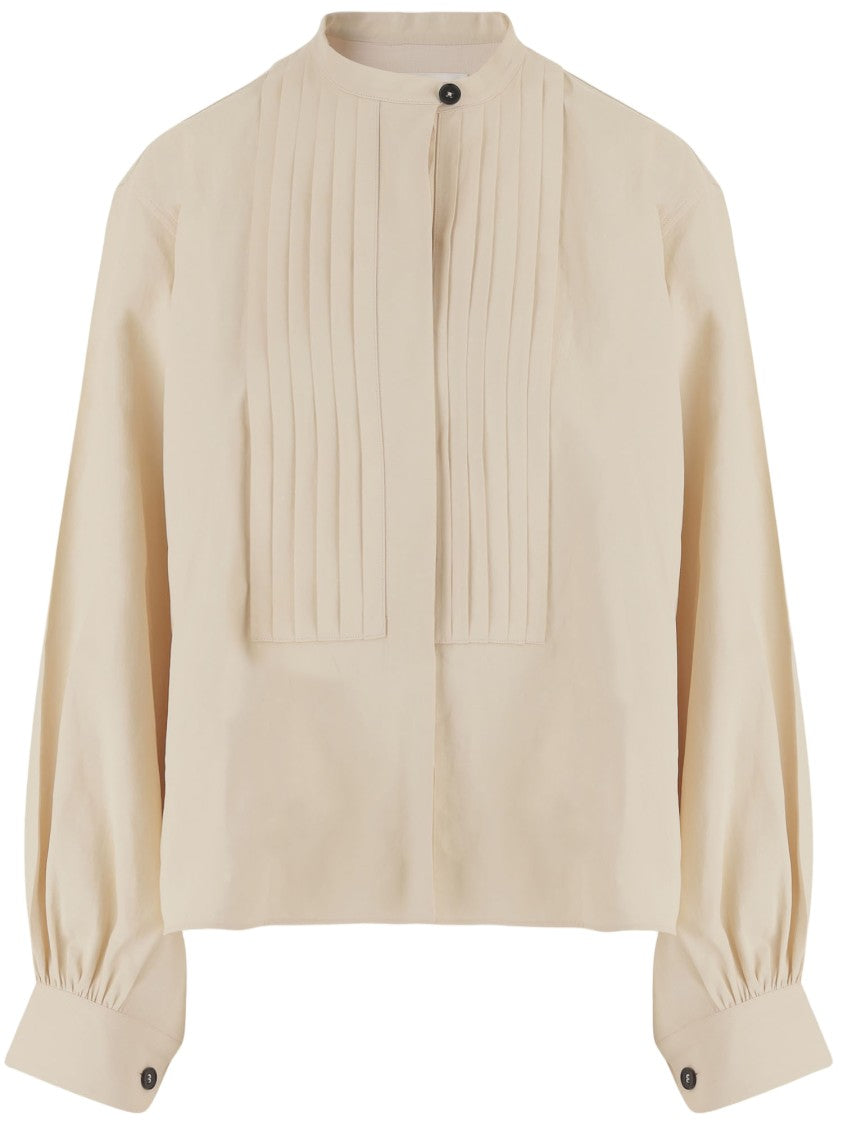 Jil Sander Cream White Linen Pleated Shirt