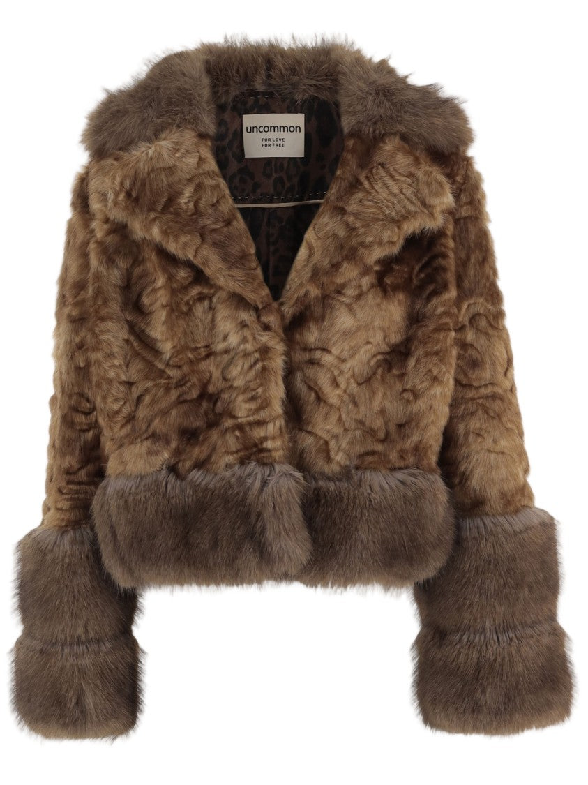 Uncommon Brown Cropped Wide Collar Faux Fur Jacket
