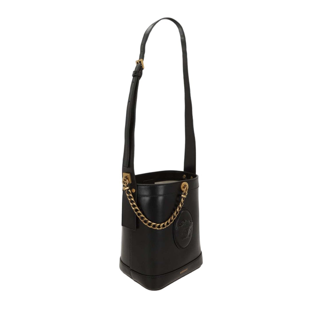 Versace Leather Bucket Bag With Antique-Finish Brass Hardware