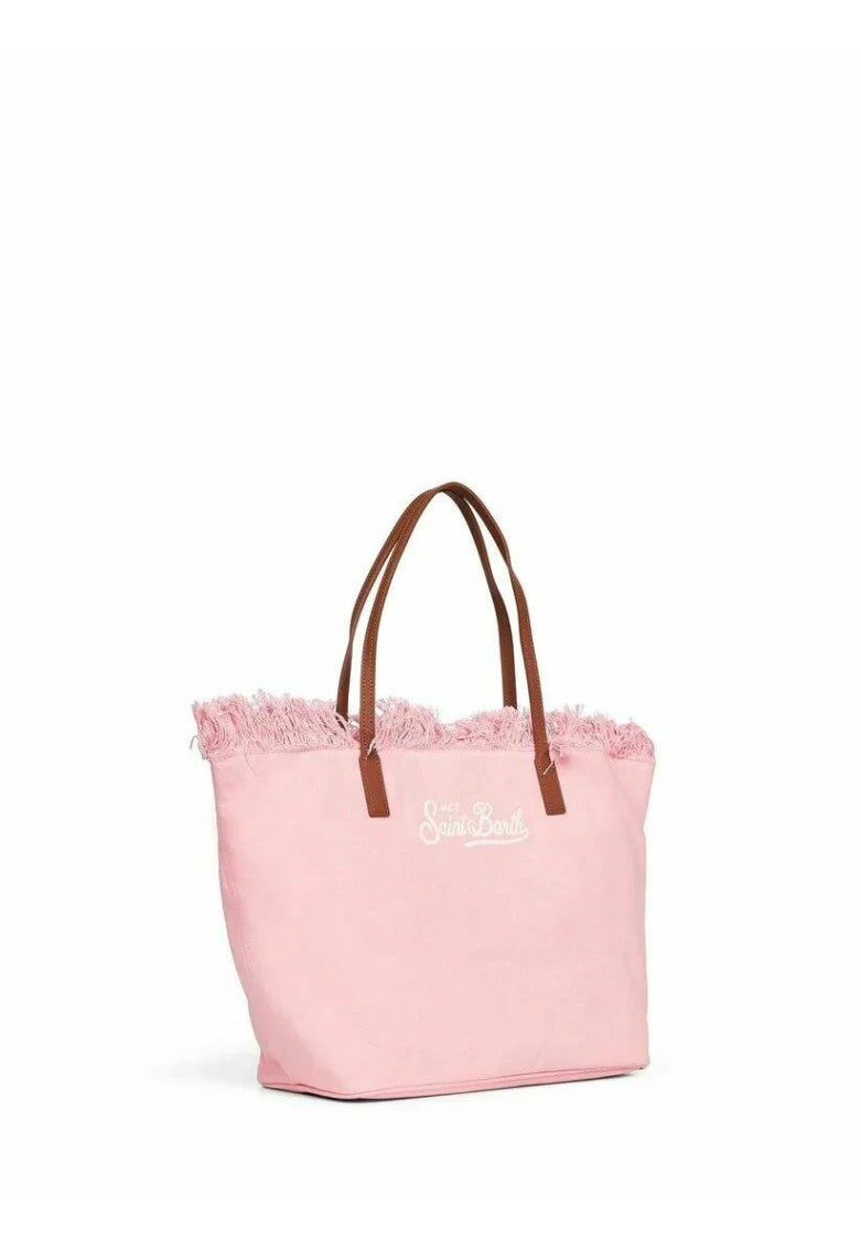 Mc2 Saint Barth Spacious Pink Tote Bag With Fringed Edge