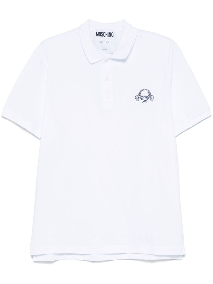 Moschino Signature Teddy Bear Motif White Polo Shirt