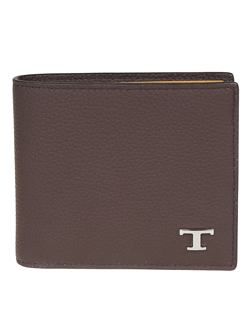 Tod's Brown Tsy Metallic Emblem Calf Leather Bifold Wallet
