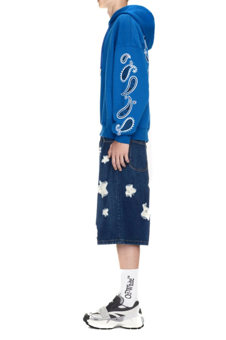 Off-White Light Blue Bandana Embroidered Cotton Hoodie