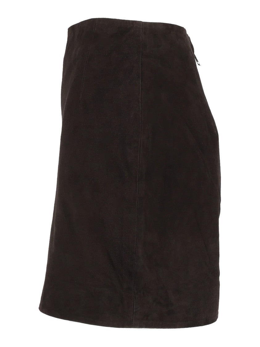 Rotate Brown Tight-Fit Suede Mini Skirt