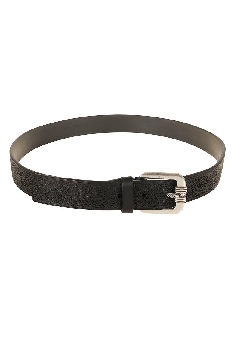 Etro Black Paisley-Embossed Leather Western Belt