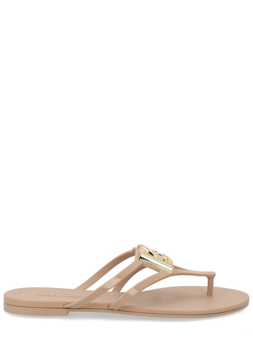 Dolce & Gabbana Neutrals Metallic Logo Dual Thin Straps Sandals