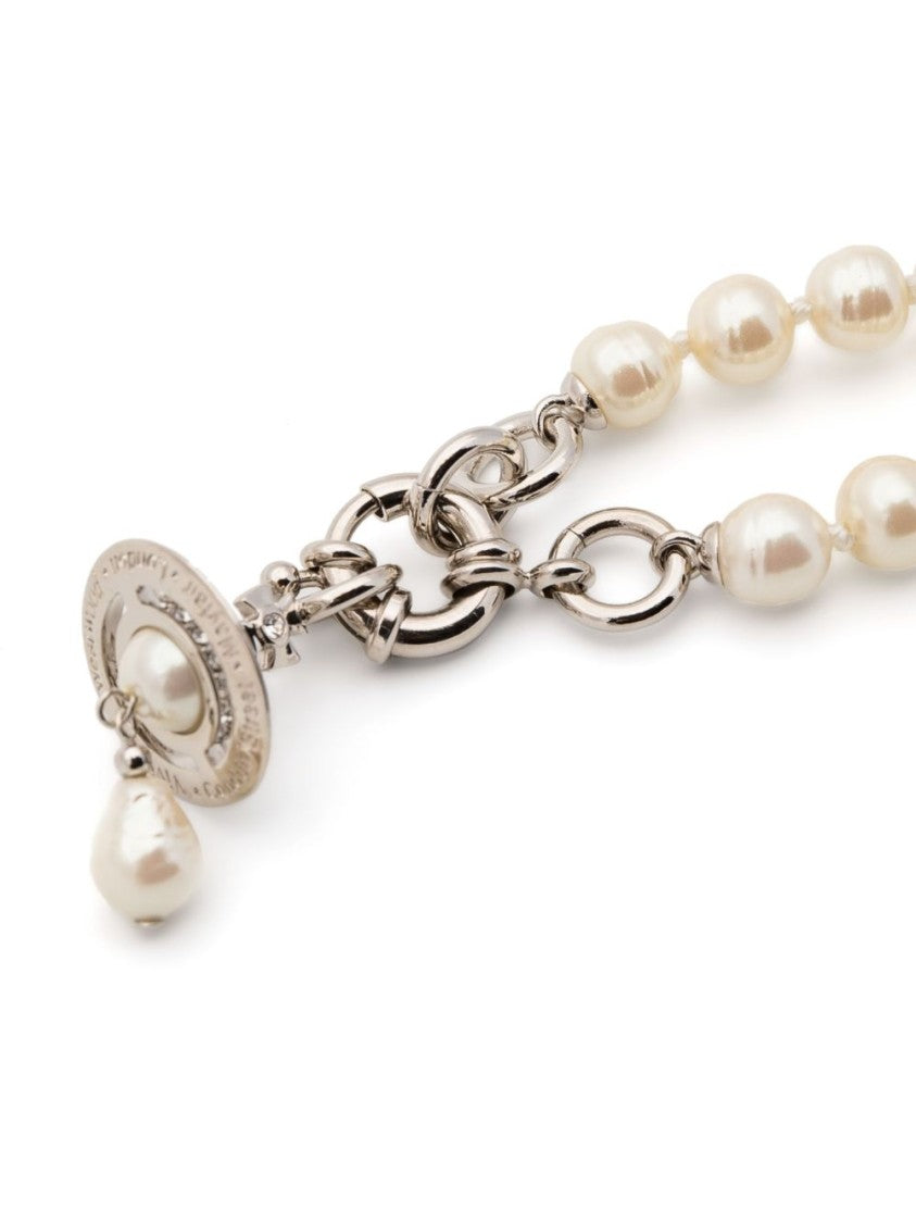 Vivienne Westwood Lustrous Pearl Necklace With Unique Silver-Toned Clasp